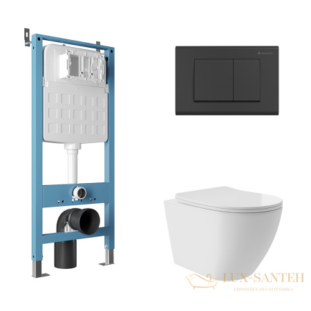 комплект aqueduto aqds132t, инсталляция tecnica novo, панель смыва quadrado, черная матовая, унитаз ovo plus, сиденье микролифт, белый 