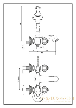 смеситель emmevi the one 98011vsw/br для ванной металлические ручки + большие прозрачные кристаллы, бронза