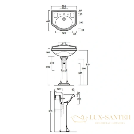 раковина simas arcade ar814bi*3 59x46 см, белый