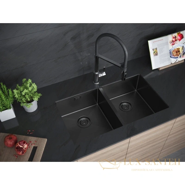 кухонная мойка paulmark dopplet pm507844-gm, вороненая сталь