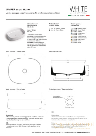 раковина прямоугольная white ceramic jumper w070701 накладная 60x40x13 см, белый глянцевый