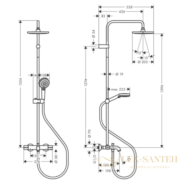 душевая система hansgrohe vernis blend showerpipe 200 термостатическая (26274000)