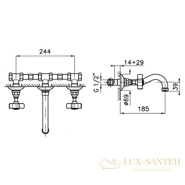 смеситель настенный для раковины, nicolazzi petit mont blanc, 1477cr78, хром