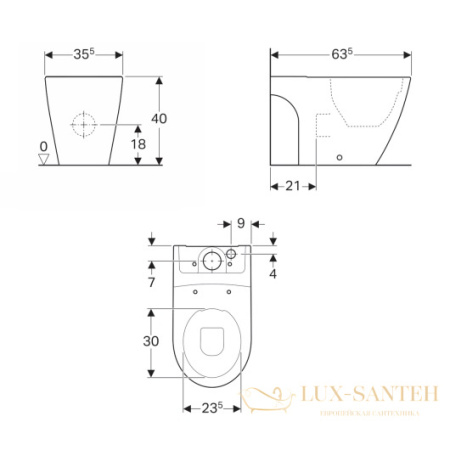 чаша напольного унитаза geberit icon 200460000 безободковая, белый