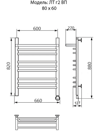 полотенцесушитель электрический ника trapezium лт (г2) вп 80/60 правый тэн, цвет хром