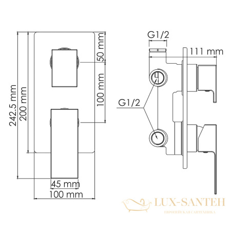 душевая система встраиваемая для душа 300 мм wasserkraft abens a16162, черный матовый