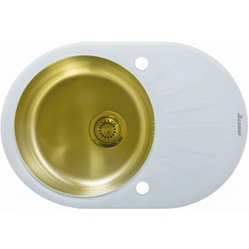 кухонная мойка seaman eco glass smg-730w-gold.b, золотой/белый