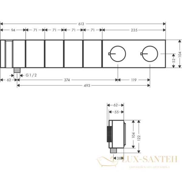 термостат встраиваемый axor edge, 46720330, для душа, 4 потребителя с душем (внешняя часть), полир. черный хром