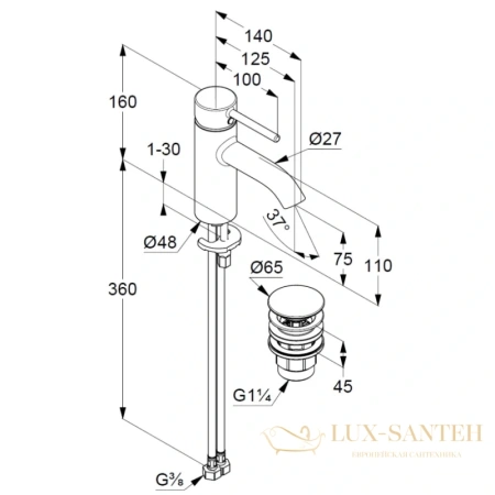 смеситель для раковины kludi bozz 382663976 с донным клапаном, черный матовый