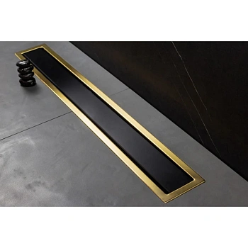 душевой канал pestan confluo premium black glass gold line 13100118 850 мм, золотой/черный глянец, золотой/матовый хром
