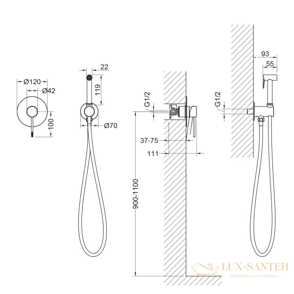 гигиенический комплект timo saona 2389/13sm, никель брашированный
