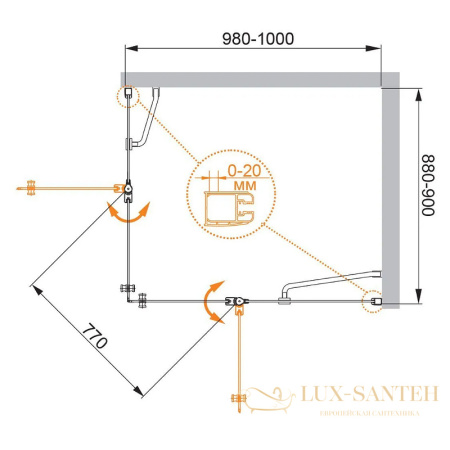 душевой уголок cezares elena elena-w-ah-2-100/90-p-cr-r 100x90 r профиль хром, стекло рифленое