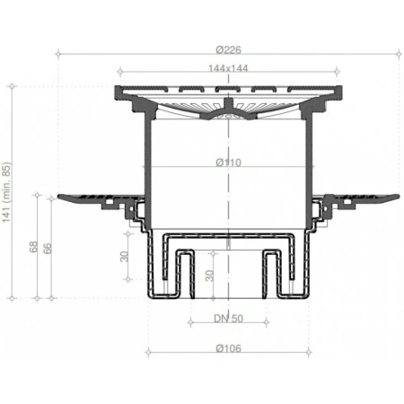 душевой трап pestan confluo standard square vertical 13000019 144x144/50 мм, хром