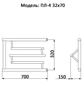 полотенцесушитель ника econ пл-4 32/70 с полкой, цвет хром