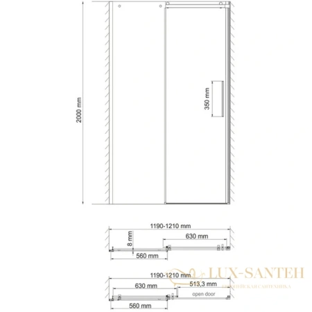 душевая дверь wasserkraft dinkel 58r05 раздвижная 120 см 