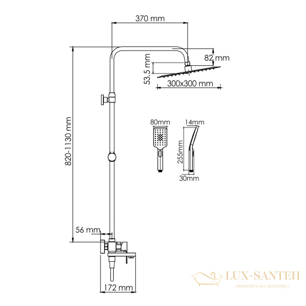 душевая система 300 мм wasserkraft abens a277.162.130.bm, черный матовый