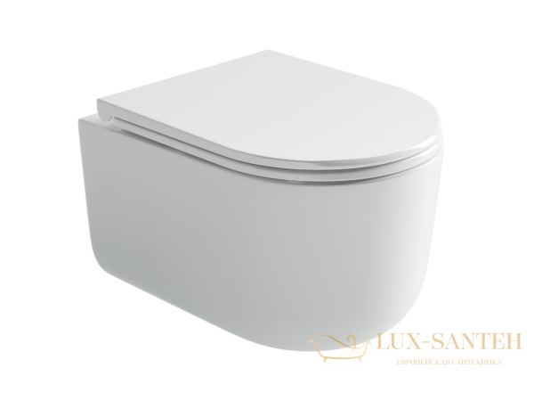 унитаз подвесной ceramica nova ulma, cn4006t, смыв торнадо, безободковый, с сиденьем микролифт, белый