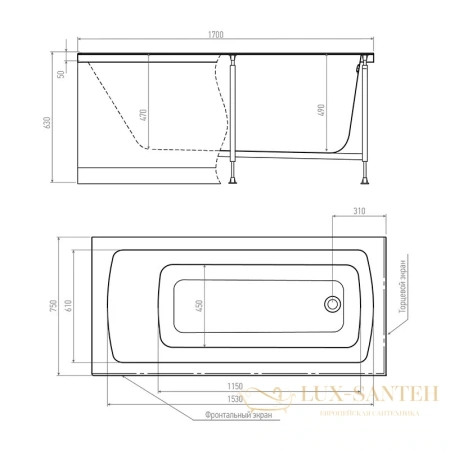 акриловая ванна timo ritta ritta1775 170x75 см, белый