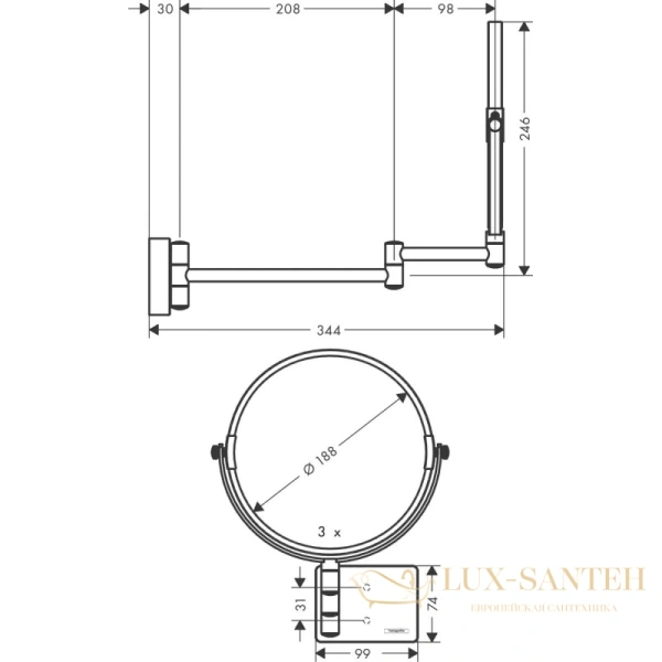косметическое зеркало hansgrohe addstoris 41791670 черный, матовый