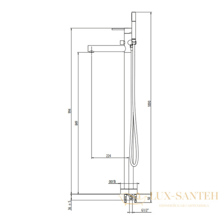 смеситель напольный для ванны gattoni circle one, 9008 х 90no, со встроенной частью и ручным душем, черный матовый