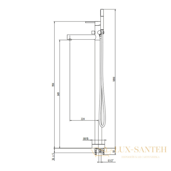 смеситель напольный для ванны gattoni circle one, 9008 х 90no, со встроенной частью и ручным душем, черный матовый