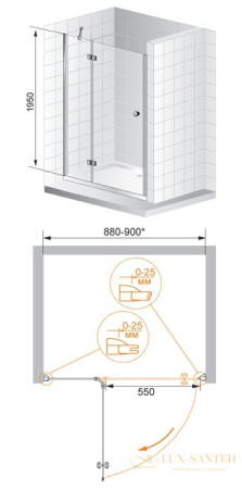 душевая дверь в нишу cezares verona verona-w-b-12-100-p-cr-l профиль хром, стекло рифленое