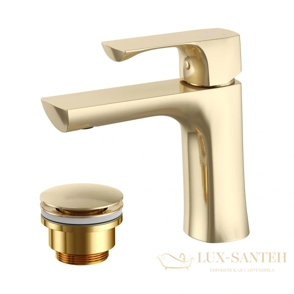 смеситель для раковины lemark ursus lm7206bg, с донным клапаном, золото шлифованное