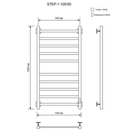 полотенцесушитель электрический кабельный ника step-1 100/50 ral9016 белый матовый u