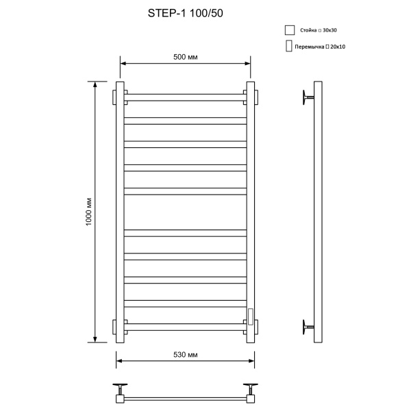 полотенцесушитель электрический кабельный ника step-1 100/50 ral9005 черный матовый u