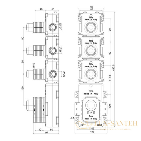 встраиваемая часть fima carlo frattini fimathermbox f2463m, механическое управление, на 3 выхода