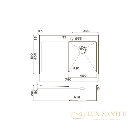 кухонная мойка omoikiri akisame 78-lg-r нерж.сталь х светлое золото, 4973086