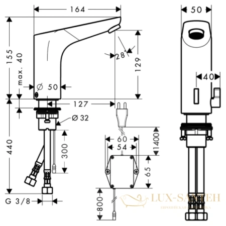 смеситель для раковины hansgrohe focus 31173000, электронный, с регулировкой температуры, питание от сети 230 в