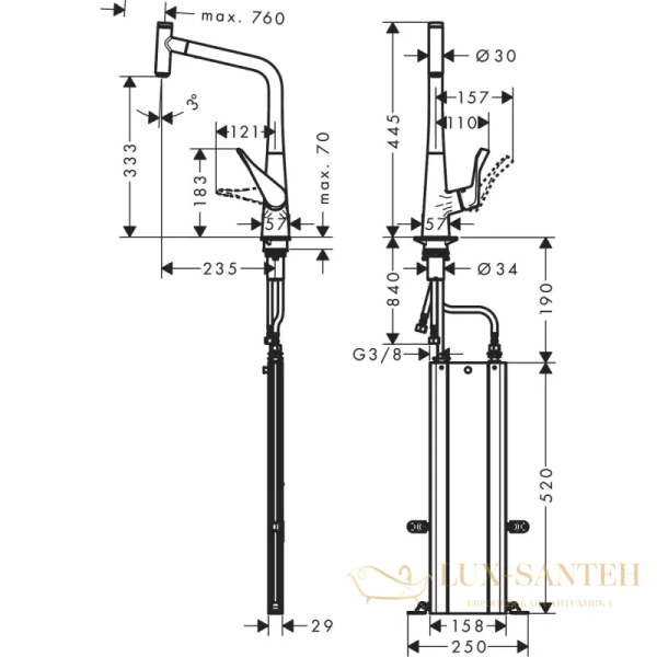 смеситель для кухни hansgrohe metris select m71 73807000 хром