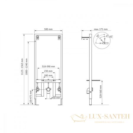 инсталляция berges novum 049213, для подвесного биде,  с выводами для холодной и горячей воды