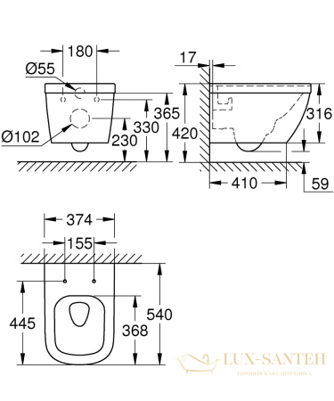 унитаз подвесной grohe euro ceramic безободковый, 39328000, белый
