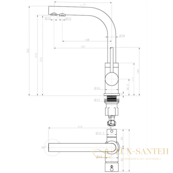 смеситель paulmark essen es213011-401br для кухни с подключением к фильтру, бронза/антрацит