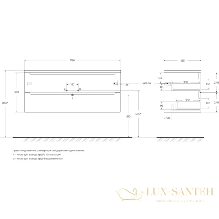 тумба belbagno etna etna-1200-2c-so-bl-p 119,6 см, bianco lucido
