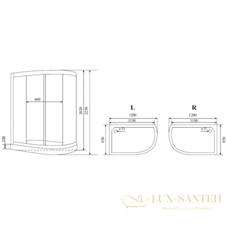 душевая кабина timo standart t-1102 r 120x85x220 см, стекло тонированное