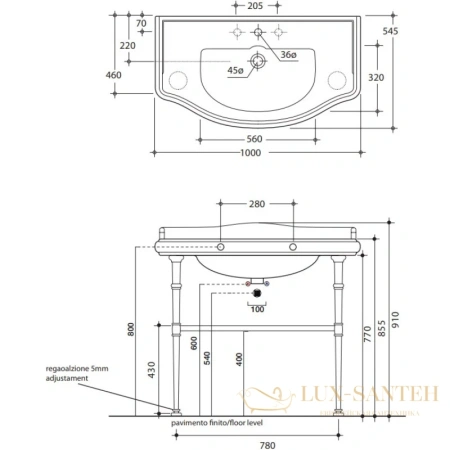 раковина kerasan retro 105001*3 100х54,5 см, белый