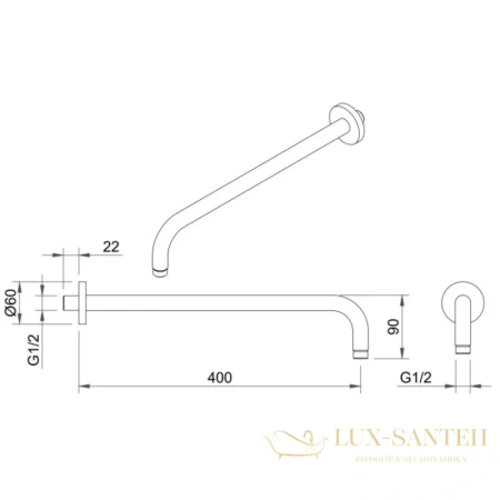 кронштейн berges ventas r 074010 для верхнего душа 400 мм, черный матовый
