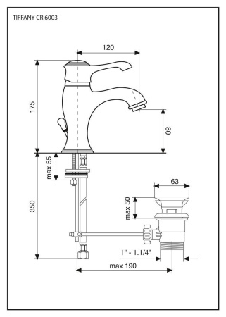 однорычажный смеситель emmevi tiffany 6003/bio для раковины с донным клапаном, белый матовый-хром