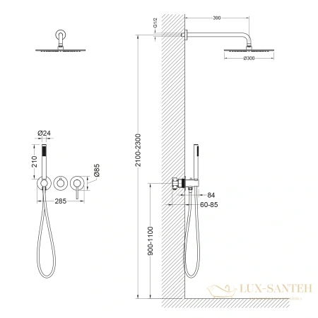 душевая система для душа встраиваемая timo saona sx-2349/17sm, золото матовое  