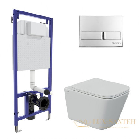 комплект berges  043242: подвесной унитаз floe s с системой инсталляции novum 525 и панелью смыва, хром глянцевый