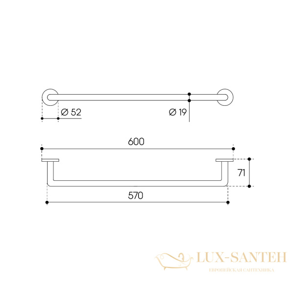 полотенцедержатель 600 мм, aqueduto ponto pon0645, оружейная сталь