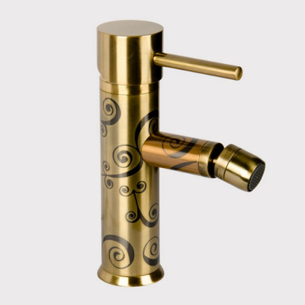 daniel suvi decora, s20604yc 88, смеситель для биде, с донным клапаном, античное золото х декор spiral серый