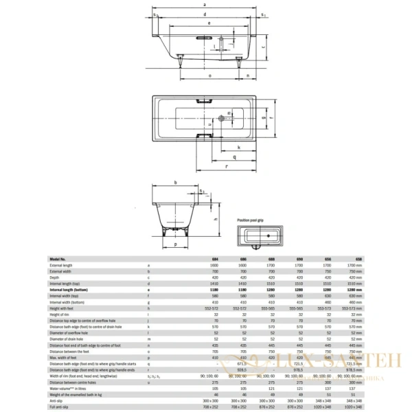 стальная ванна kaldewei puro star 259030003001 690 170х70 см с покрытием anti-slip и easy-clean, альпийский белый 