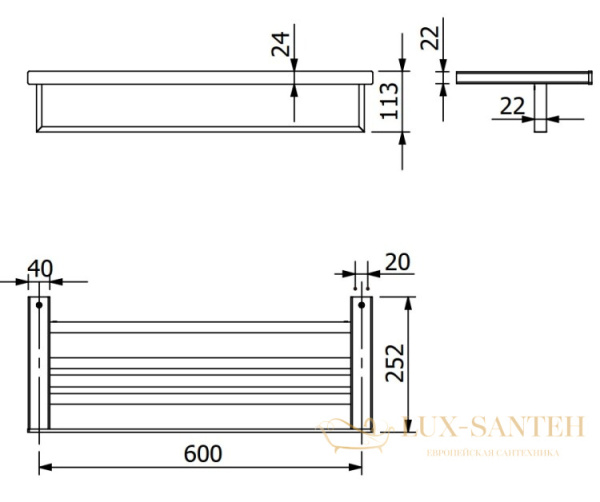 полка для полотенец 600 мм, kludi vela c, 31989n0, золото брашированное
