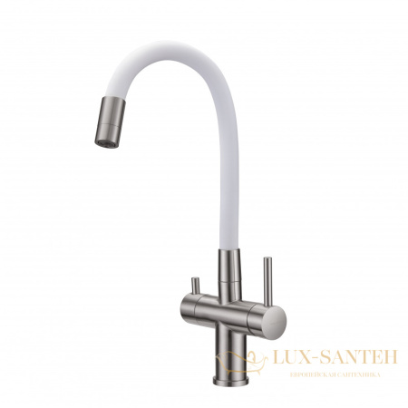 смеситель для кухни под фильтр с гибким изливом milacio ultra mcu.560.ssw, нержавеющая сталь/белый