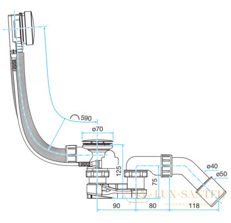 слив-перелив viega simplex 285357 для стандартных ванн, хром глянцевый