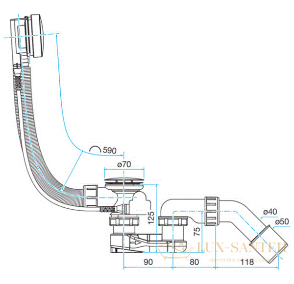 слив-перелив viega simplex 285357 для стандартных ванн, хром глянцевый
